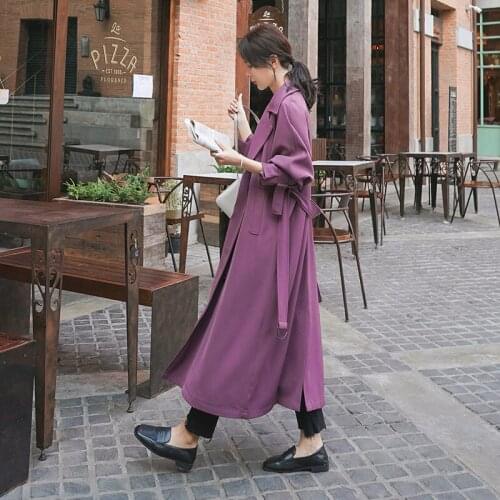 Plus Size Long Coat Women Korean Trench Coat 2020 Spring and Autumn New Loose Fashion Double Breasted Bandage Female Coat R306