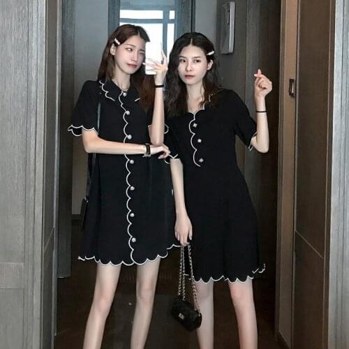 2020 New Dress Women Sexy Casual Knit A-Line Summer Short Sleeve Female Dress Vintage Japanese Black High Quality Dress Vestidos