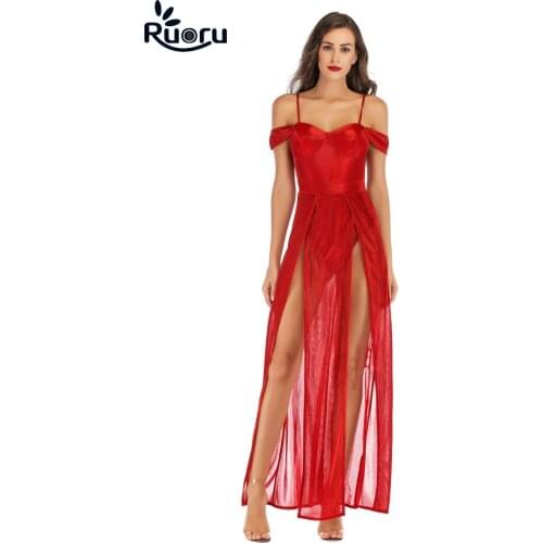 Ruoru spaghetti strap blue red dress sexy women party dress evening maxi dress robes Autumn winter sexy long dress vestido festa