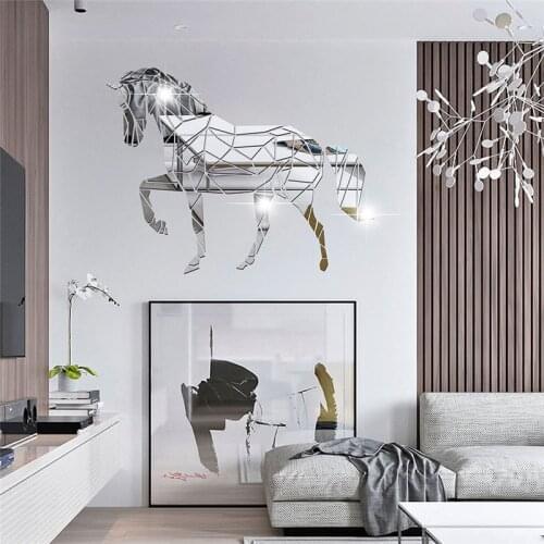 Animal Horse Stereo Acrylic Mirror wall Sticker diy Creative TV Background living room Wall Decoration Green art Wall Sticker