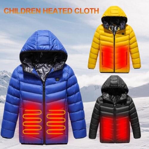 Winter Electric Heated Vest Jackets Childrens USB Electric Heating Hooded Cotton Camping Hiking Hunting Thermal Warmer Jacket