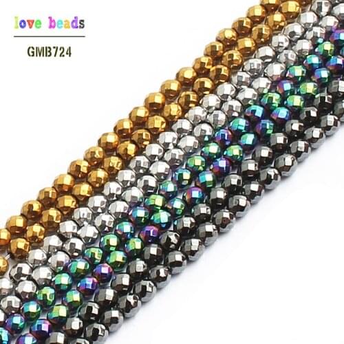 2mm Faceted Hematite Beads 4 colors 180pcs/lot Natural Stone Beads For Jewelry Making Wholesale
