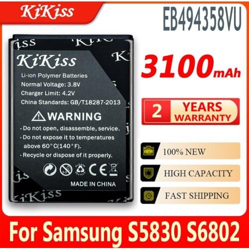KiKiss EB494358VU Battery 3100mAh For Samsung Galaxy Ace S5830 B7510 I569 I579 I619 S5660 S5670 S5830I S5838 S6102 S6108 5830