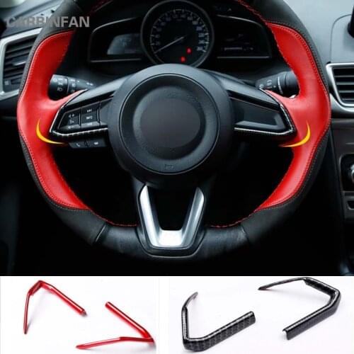 Car Styling ABS chrome carbon fiber Steering wheel cover Trim frame Sticker 2pcs For Mazda CX-3 CX3 2016 2017 2018 C990
