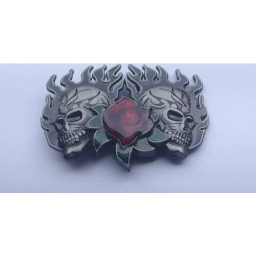 Double Fire Tatoo Skull Rose Punky Belt Buckle