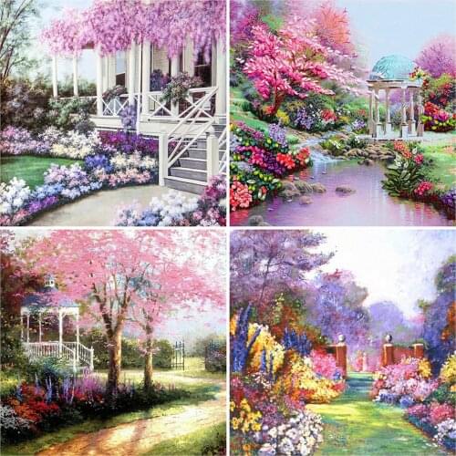EverShine Full Drill Square Diamond Embroidery Scenic 5D Diamond Mosaic Garden Painting Picture Of Rhinestones Handicraft