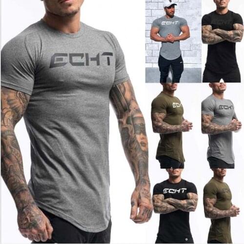 Mens Fashion T Shirt Men Tops Summer Fitness Bodybuilding Clothes Muscle Male Shirts Cotton Slim Fit Tees