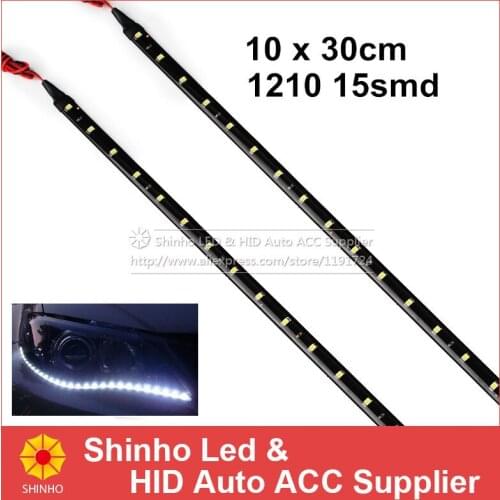 10Pcs/Lot 30cm Waterproof Light 1210 15 SMD High Power Car Flexible LED Strip Daytime Running Light Auto DRL Lamp Car Styling