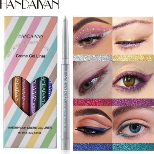 HANDAIYAN Glitter Eyeliner Set Gel Pencil Makeup Shimmer Shine Eye Liner Pen Long-Lasting Cosmetics Colored Eyeliner Cream Stick