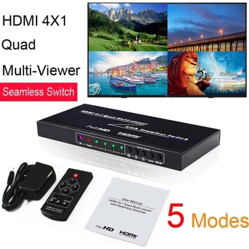 HDMI 4X1 Quad Multi-viewer Seamless Switcher Screen Real Time Switch Multi Viewer 1080P Picture Splitter Divider video Converter