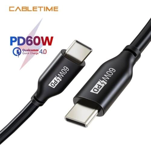 CABLETIME USB PD 60W Type C to USB C Cable Quick Charge 4.0 for PC Laptop Huawei Mate 30 Macbook Pro Air PD Cable N396