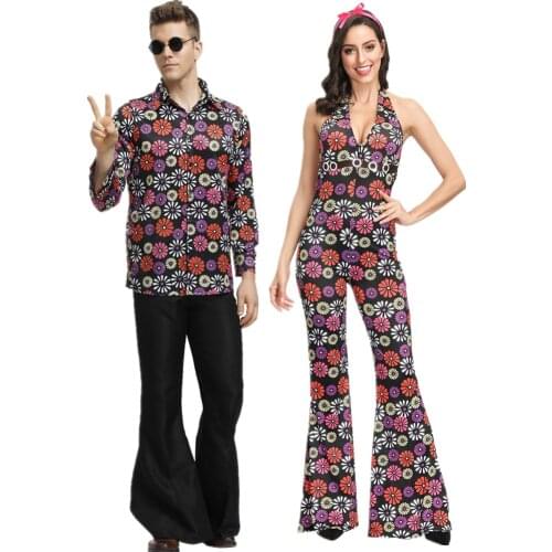 Halloween Carnival Adult Party 60s 70s Hippie Couples Cosplay Costume Music Festival Retro Disco Fancy Dress