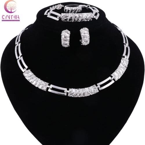 Silver plated Women jewelry sets with earrings statement necklace for party wedding boho crystal Trendy fashion necklace 2017