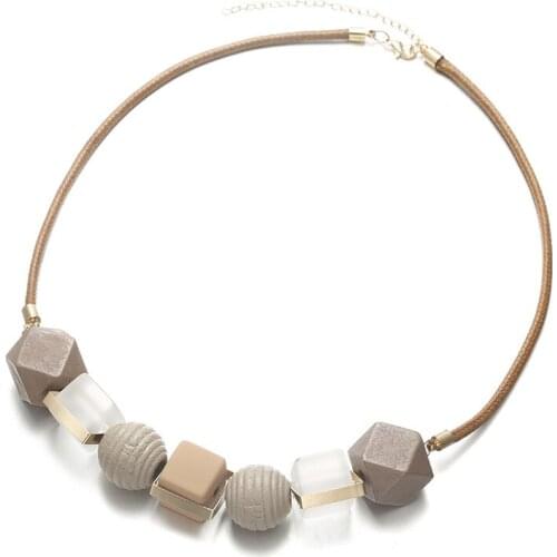 Fashion Women Necklace Wooden Wood Beaded Necklace Statement Pendant Necklaces Sweater Chain Women Jewelry Gifts for Her