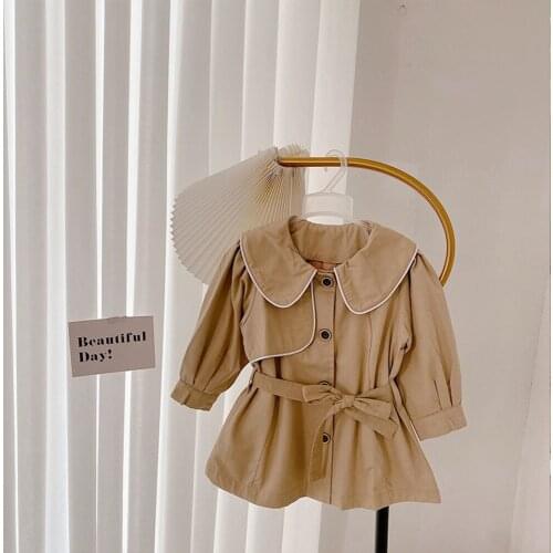Fashion Outfits Girls Kids Trench Coat Spring Autumn Long Sleeve Lapel Collar Children Baby Outwear Cardigan Casacos ADK448