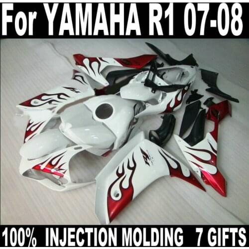 Motorcycle bodywork fairing kit for YAMAHA injection R1 2007 2008 red flames white fairings set YZF R1 07 08 HZ74