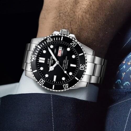 Relojes Para Hombre CARNIVAL Waterproof Sport Mens Watches Double Calendar Sapphire Luminous Stainless Steel Mechanical Watches