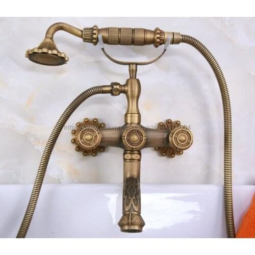 Wall Mounted Bathtub Faucet Antique Brass Tub Sink Faucet Telephone Style Bathroom Bath Shower Set with Handshower Nna223
