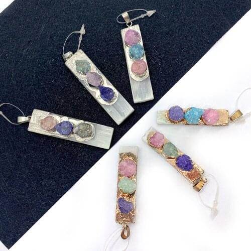 Natural Stone Crystal Pendant Rectangular Shape Exquisite Charm Physiotherapy Stone DIY Making Necklace Bracelet Accessories