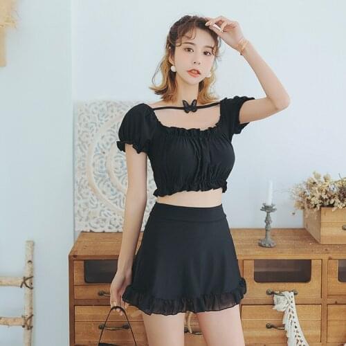 2021 New Womens Swimwear Two Piece Swimsuit Skirt Sleeves Bandage Bikini Swimming Bathing Suit Beachwear Swimskirt