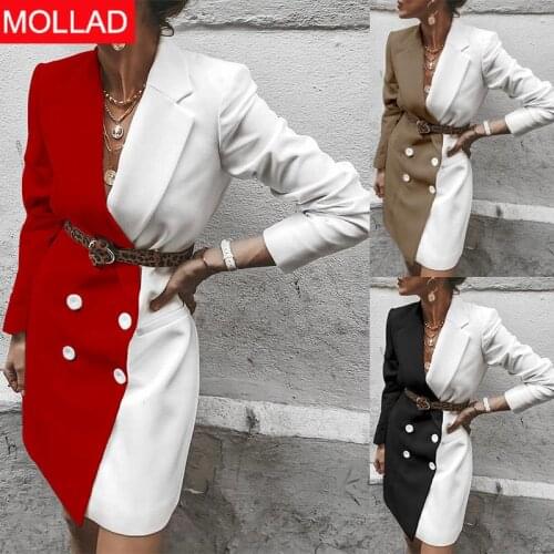 2021 Spring and Autumn New European and American Womens Clothing Fashion All-Match Mid-Length Contrast Color Suit Coat