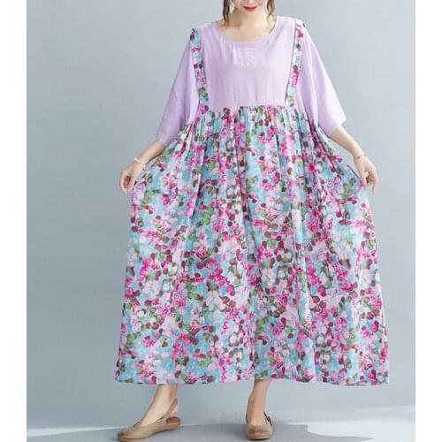 New Arrival 2021 Summer Plus Size 4XL 5XL 6XL Women Dress Vintage Prairie Chic Flowers Print Long Dress Female Clothing Vestidos