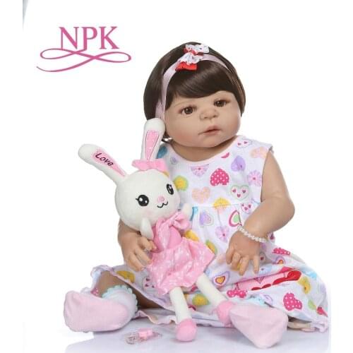 NPK 56CM newborn bebe doll reborn baby doll in tan skin full body silicone Bath toy dolls Xmas Gfit