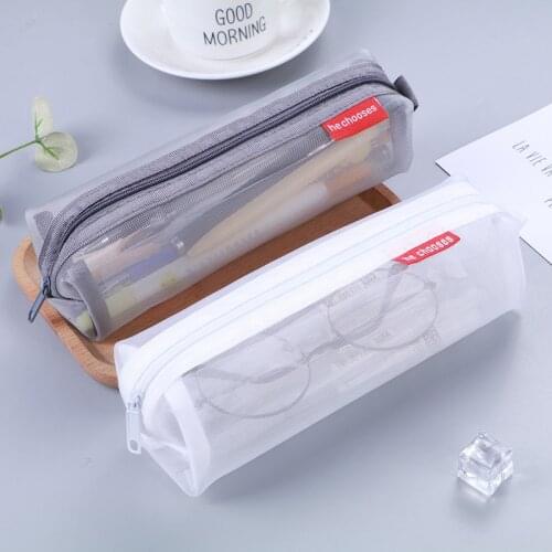 Simple Transparent Mesh Pencil Bags Large-Capacity Pen Bag Cute Storage Pencil Case For Student School Supplies Korea Stationery