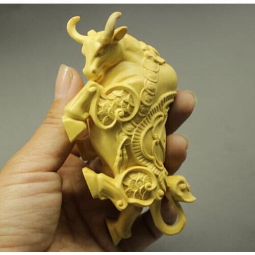 Boxwood Carving Creative Carving Shenniu Fashion Vehicle-mounted Home Table Decoration Solid Wood Bull Ornaments