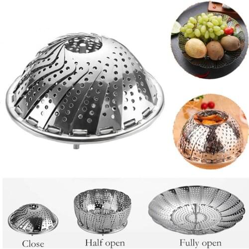 1PCS Stainless Folding Mesh Food Vegetable Egg Dish Basket Cooker Steamer Strainer Basket Cooker Bowl Expandable Kitchen Tool