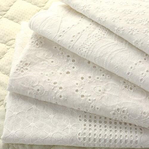 1 Meter White Lace Hollow Embroidery Cotton Printed Thin Fabrics Cloth for Childen Clothes Dress Wedding Home Decor DIY Handmade