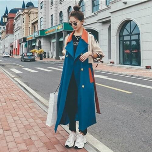 Streetwear Trench 2020Autumn Korean Version Fashion Women Long Coats Patchwork Female Windbreaker Belt Casual Retro Overcoat
