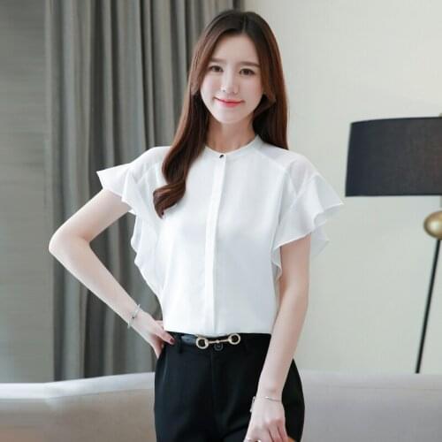 Womens Tops and Blouses Chiffon Shirt Female Short Sleeve Summer Ruffle Casual Shirt Blouse Plus Size