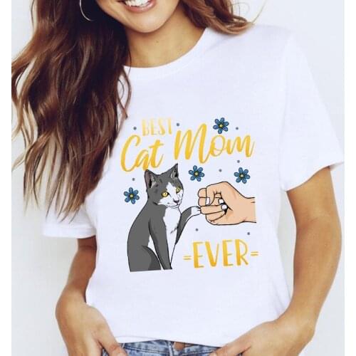 Women Graphic Style Cartoon Cat Pet Mom Short Sleeve 90s Love Short Sleeve Lady Clothes Tops Tees Print Female Tshirt T-Shirt