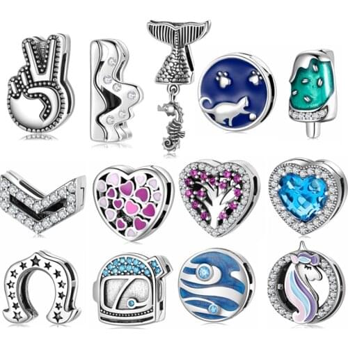 Genuine 925 Sterling Silver Heart Shape CZ Round Charms Clip Beads fit Women Reflection Charm Bracelet Bead Jewelry Making