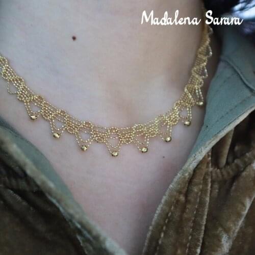 MADALENA SARARA Real 18k Gold Hand Braid Women Necklace Ripple Lace Edge Style Wide Au750 Chain Necklace