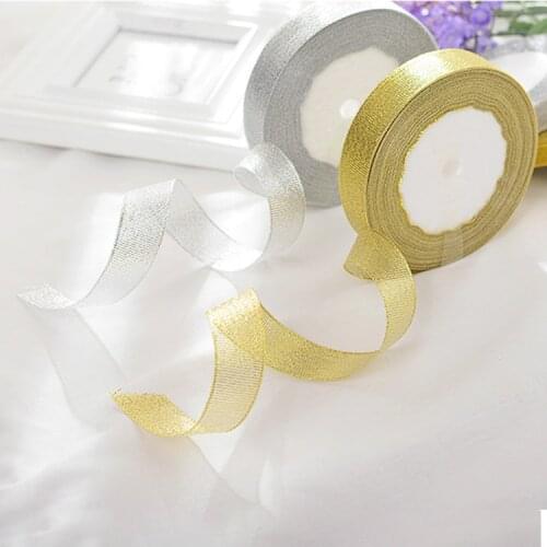 15mm (25Yard/roll) Gold Onions Ribbon for Gift Packaging Gold and Silver Glitter Webbing Decoration DIY Craft Supplies ribbon