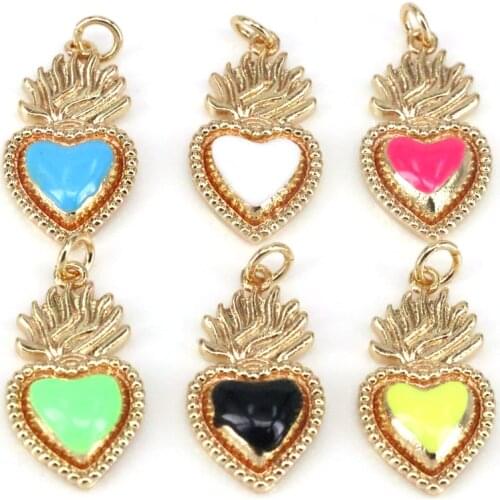 10Pcs ,Colorful Enamel Gold Heart Shape Pendant, New Dainty Charm DIY Jewelry Accessories