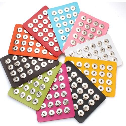 New Snap Button Display Board Jewelry 24pcs 18mm 12mm Snap Button Fit 18MM Snap Buuton Black Genuine Leather Snap Display Holder
