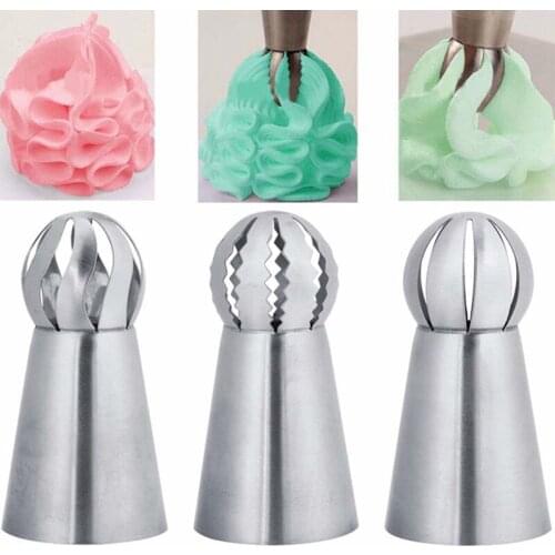 3PC Cupcake Stainless Steel Sphere Ball Shape Icing Piping Nozzles Pastry Cream Tips Flower Torch Pastry Tube Decoration