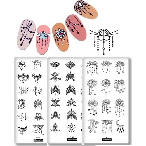 3Pc Nail Stamping Plates Earrings Pendants Necklace Flowers Mandala Charm Design Christmas Image Nail Art Template Print Stencil