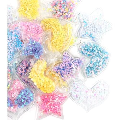 5Pcs Transparent Bling Patch Star/Heart Shape Filling Sequin Appliques For Baby Headwear Accessories Sewing Patches for Clothes