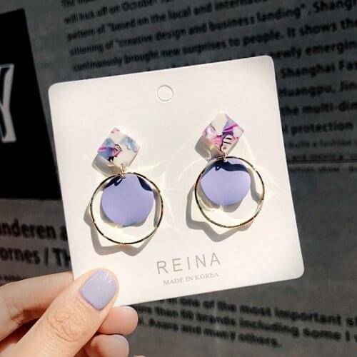 Asymmetrical Luxury Earrings For Women Earrings Round Square Geometric Purple Yellow Earrings Korean Style Fashion Pendiente