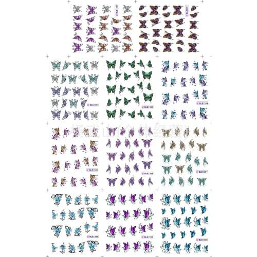Large(1Set=11Sheets) BLE 1390-1400 Water Transfer Decals Nail Art Water Decals Sticker Butterfly for Nail Accessories Tools