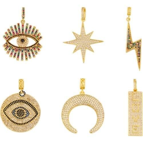 2021 Fashion Gold Fatima Hand Evil Eye Chain Necklaces For Women Horn Lightning DIY Big Pendant Necklace CZ Fashion Jewelry Gift