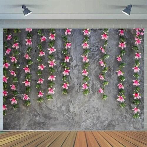 1st Birthday Photography Backdrops Gray Brick Flowers Wall Newborn Baby Kids Birthday Photo Props Studio Booth Background