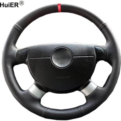 HuiER Hand Sewing Car Steering Wheel Cover Red Marker For Chevrolet Lova Aveo Buick Excelle Daewoo Gentra 2013-2015 Lacetti