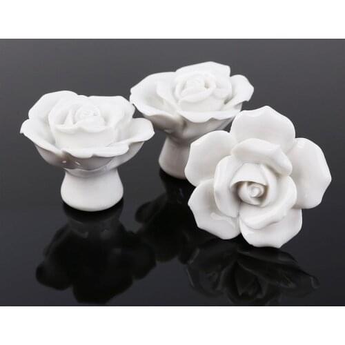 8pcs Rose Shaped Ceramic Kitchen Cupboard Handles Ceramic Furniture Handle Cabinet Drawer Knobs Door Knobs Pull Handles Pullers