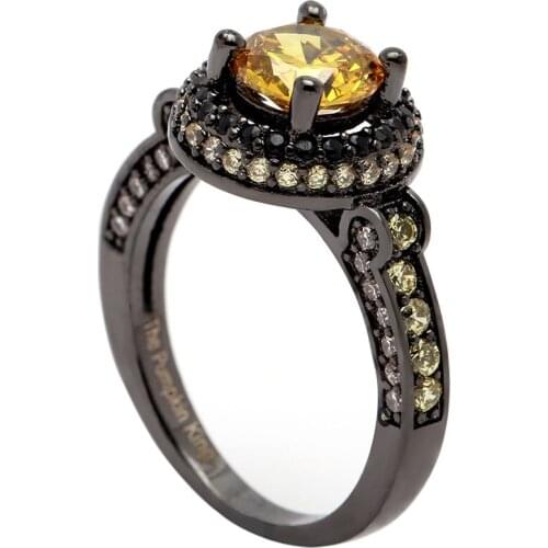 Hainon Romantic Female Princess Yellow Round CZ stone Ring Black Gold Filled Jewelry Promise Engagement Rings For Women