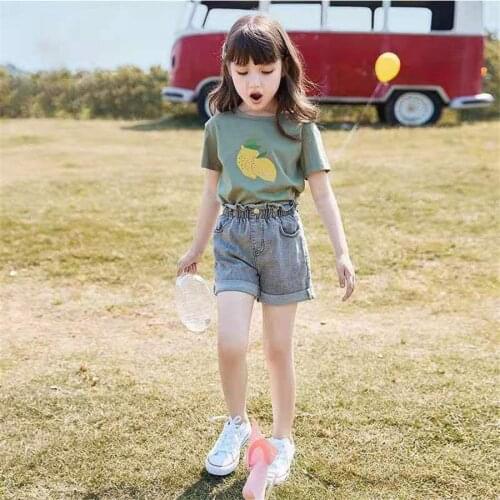 Girls Kids Clothes Set Summer Cartoon Tops T-shirt + Jean shorts Sport Suit Costume Children Clothing Tracksuit